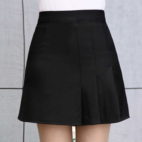 

korean version of the spring and summer women's short skirt black slim pleated elegant 210527