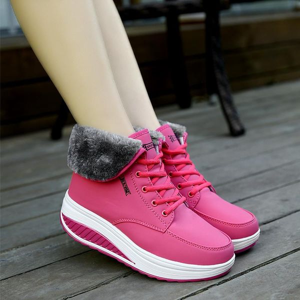 

boots winter women warm snow fashion female cotton-paddevelvet shoes fur ankle for lace up heel boots2021, Black