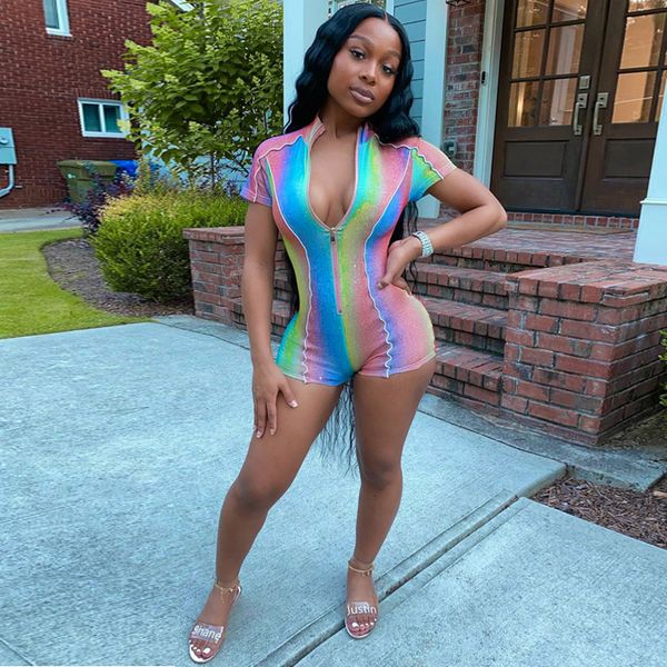 

2021 new hugcitar short sleeve raiow patchwork playsuit summer women fashion outfits romper body pbyn, Black