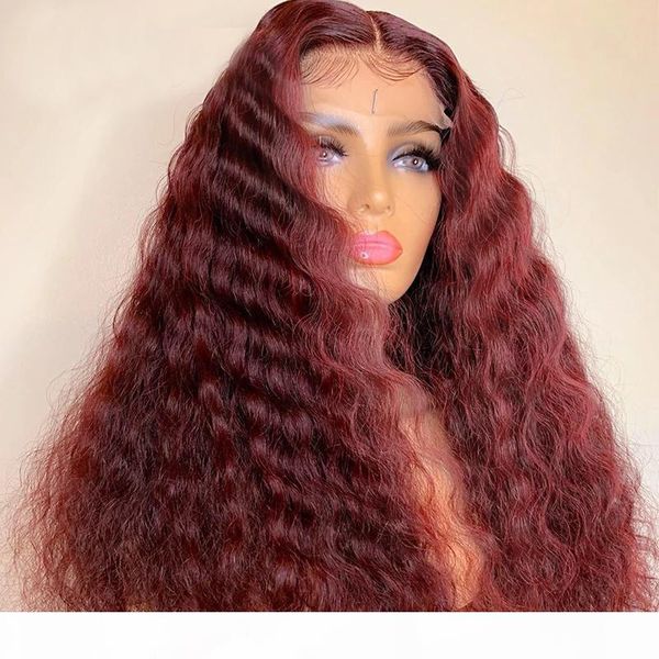 

13x4 lace front human hair wigs 99j color peruvian virgin hair wigs natural hairline cuticle deep curly human wig, Black;brown