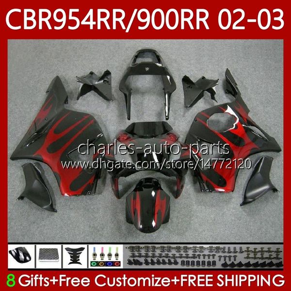 Кузов для Honda CBR 954 900 RR CC CBR900 CBR954 RR 02-03 Bodys 61No.36 CBR 900RR 954RR 900CC CBR954RR 02 03 CBR954-RR CBR900RR Красный пламенный пламенный набор 2002 2003 OEM