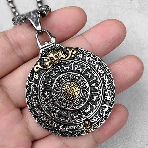 

pendant necklaces retro amulet nine palaces bagua stainless steel zodiac men necklace punk chain fashion jewelry gift, Silver
