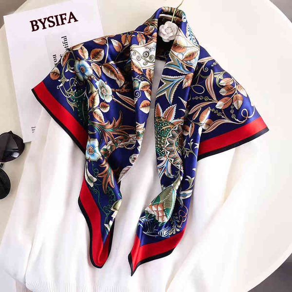 

[bysifa] red blue ladies silk scarf fashion elegant floral design square shawls winter women scarves 90*90cm, Blue;gray