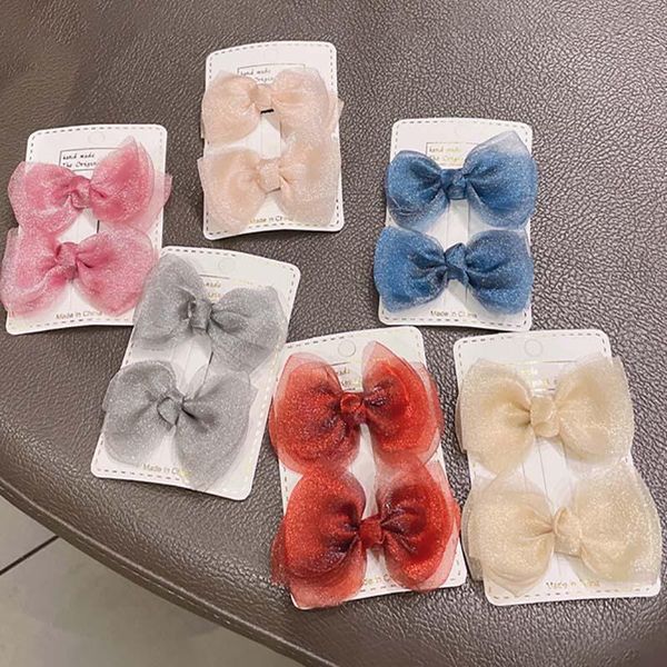 

hair accessories 2pcs/set sweet boutique barrettes headwear baby girls diy handmade pure color bowknot clips hairpins kids, Slivery;white