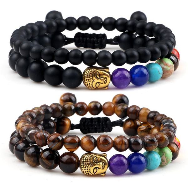 

beaded, strands 2pcs/set men's natural stone bracelet classic buddha tibetan adjustable rope jewelry women yoga pulsera charms bracelets, Black