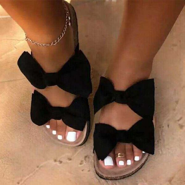 

women sandals bow wedges flats shoes female flip-flops slip-on sandals woman casual beach shoes women's open toe drop shipping y0721, Black