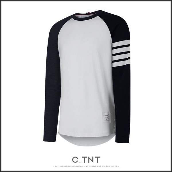 

high version slim fit t-shirt round neck black and white contrast pullover casual long sleeve loose youth bottoming shirt, White;black