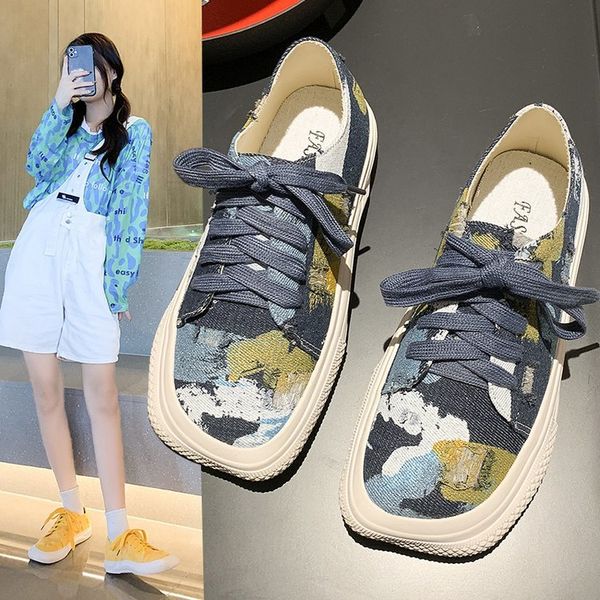 

dress shoes mode woman's canvas shoes spring summer female sport casual printed nice platform 0hwy, Black