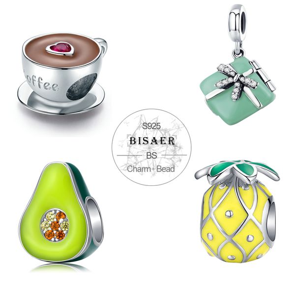 

bisaer pendant authentic 925 sterling silver green enamel gift box macaroon pendant charm fit for women silver bracelet gxc663 q0531, Black