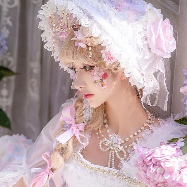 

party masks mori girl original hair accessories princess sweet bonnet cap daily tea wedding cosplay lolita vintage gorgeous sun hat