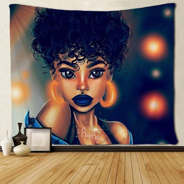 

tapestries afro girl african american bling earrings hippie art wall hanging