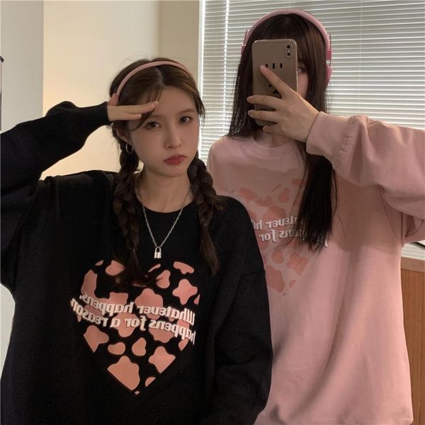 

women's hoodies & sweatshirts high street love fragment print t-shirt cotton pullover women couple sweater kawaii clothes vintage frien, Black