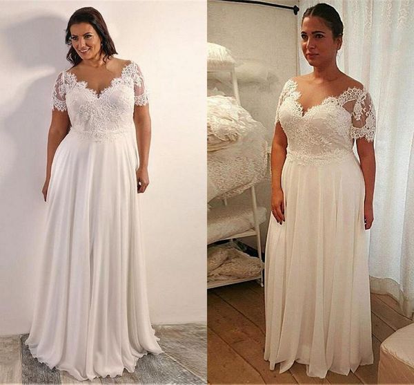 Abiti semplici a buon mercato in pizzo a basso costo per pazzo scollo a pavimento corto maniche corta un abito da sposa in linea plus size vestido de nolia 403