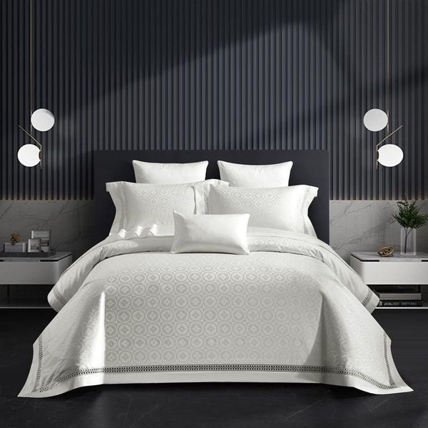 

100s satin jacquard bedding set egyptian cotton bed sets soft duvet cover flat bed sheet pillowcases silky bedding white