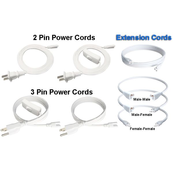 T8/T5 Integrierter LED-Röhrenlichtschalter, AC-Netzkabel mit 3-poligem US-Stecker für Garage, Werkstatt, Lager, Gewerbebeleuchtung, 6,6 Fuß, 100 Stück Oemled