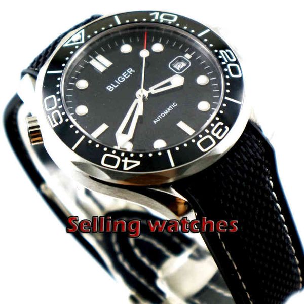 

flash black marker plate 41mm rubber band ceramic bezel sapphire glass date mechanical automatic human watch, Slivery;brown