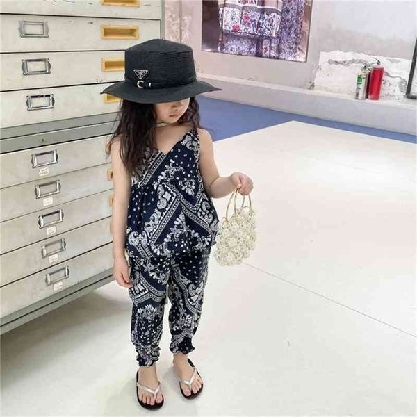 

summer arrival girls fashion printed 2 pieces suit pants boutique outfits 210528, White