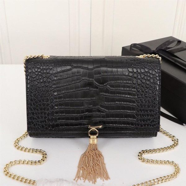

bag purse kate leather handbag 24cm bags crocodile bag real designer chain tassel high pattern luxury shoulder women quality qfxqi
