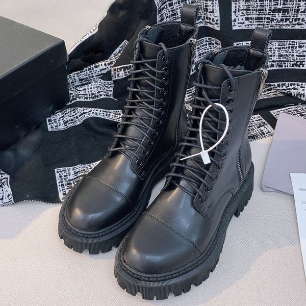 

womens designer martin boot winter fashion platform thick heeled mid tube ankle boot size 35-40, Black