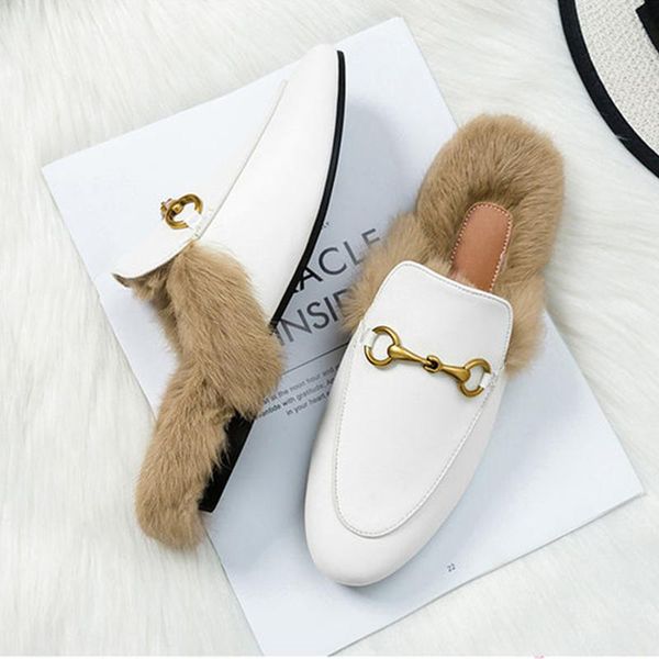 

slippers hairy women's outer wear autumn and winter muller shoes 2021 net red lazy flat fur baotou half slipper, Black