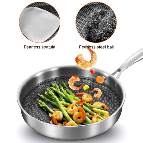 

304 stainless steel non-stick frying pan egg steak double-sided honeycomb no oil smoke frying pan uncoated wok kitchen cook pot