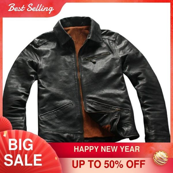 

men's leather & faux 2021 black american casual style genuine jacket plus size 4xl real natural sheepskin autumn slim fit coat