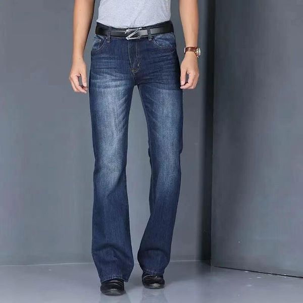 

2021 men's big flared jeans boot cut leg flared loose fit high waist male designer classic denim jeans, Blue
