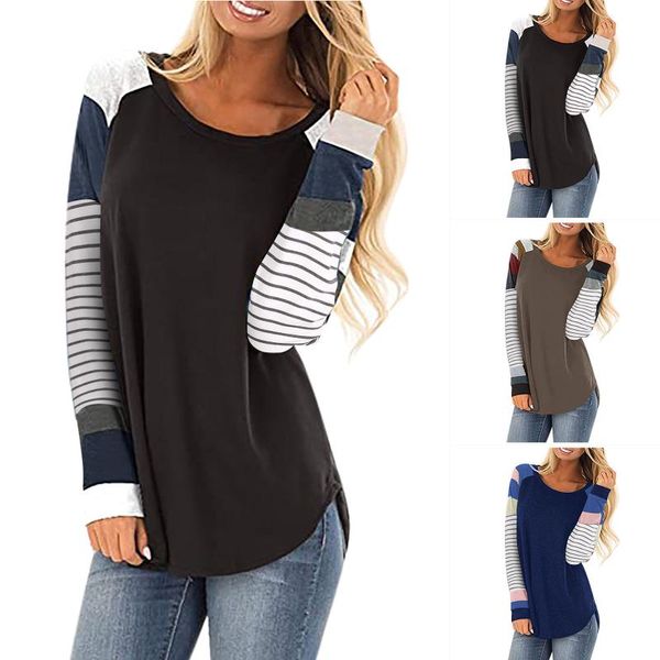

women's t-shirt women splicing printed t-shirts autumn fashion o neck long sleeved clothing harajuku t shirt ropa mujer 2021, White