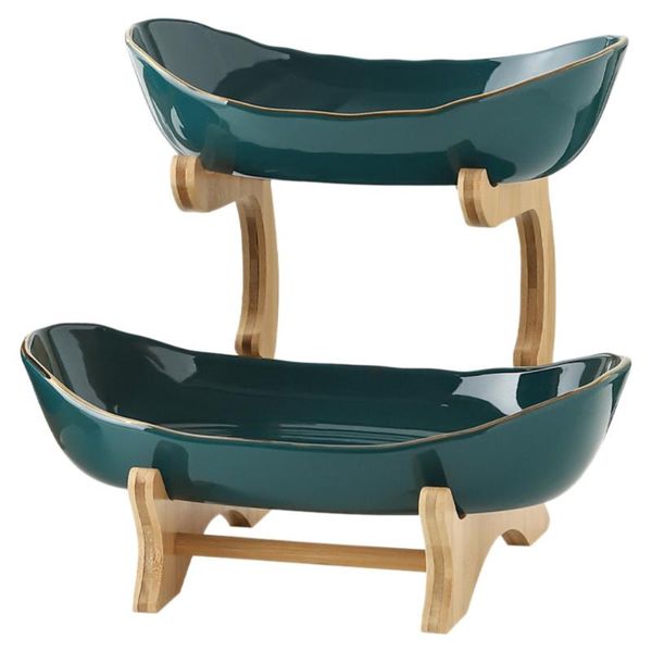

1 set elegant fruit sushi double layer wood stand storage plate (assorted color)