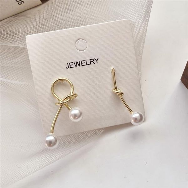 

stud sweet personality knot earrings pearl earring korea temperament asymmetric small female jewelry gifts, Golden;silver