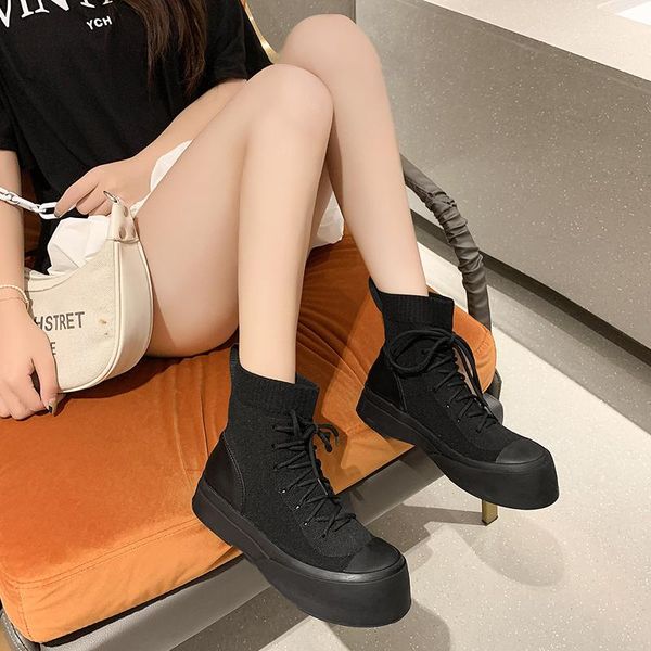 

boots cool womens snow british wind spring and autumn lace up ladies ankle solid rubber women winter, Black