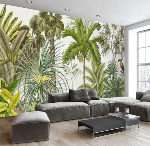 

wallpapers large custom wallpaper tropical rainforest green plant flower bird oil painting background wall living room bedroom