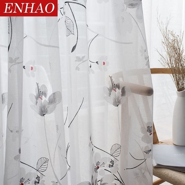 ENHAO Florale moderne durchsichtige Tüllvorhänge für Wohnzimmer, Schlafzimmer, Küche, Voile, durchsichtige Vorhänge für Fenster, Tüllvorhänge, Stoffe, Y200421