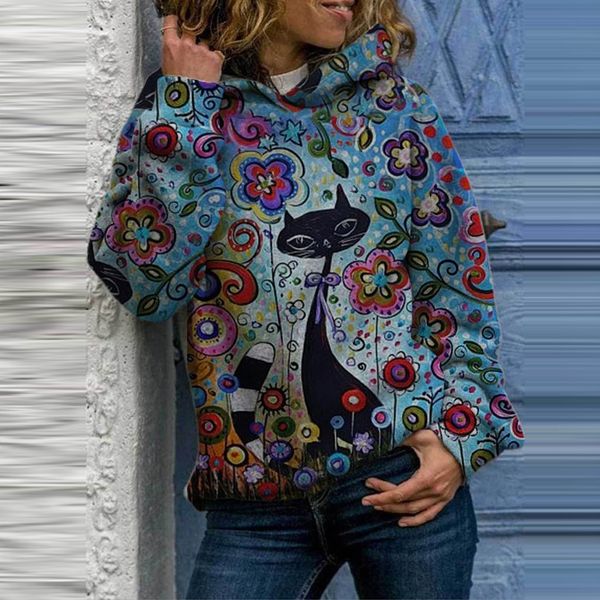 

fashion sweatshirt women hoodies casual sweatshirts winter ladies baggy cat jumper pullover sudaderas para mujer, Gray