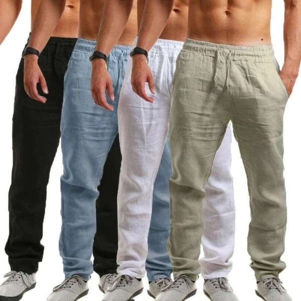 

2021european cotton and linen fashion solid color loose large size thin casual men's pants, Blue