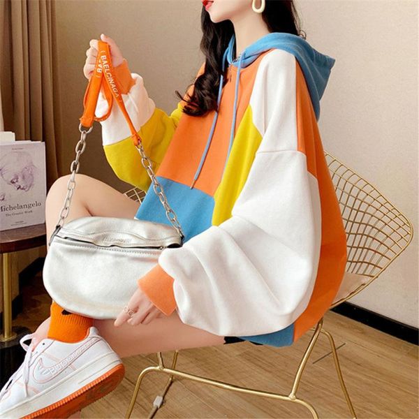 

women's hoodies & sweatshirts oversize colorful autumn hoodie sweatshirt harajuku loose loog sleeve women hooded collar patchwork casua, Black