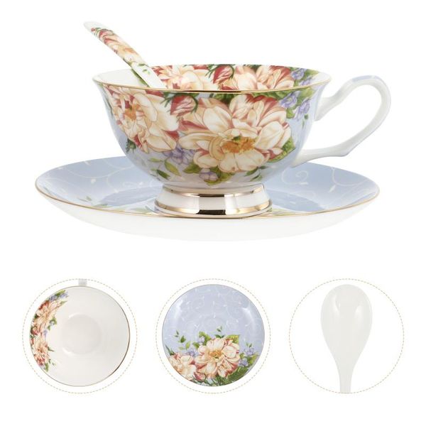 

cups & saucers 1 set porcelain coffee cup saucer and spoon flower pattern dish