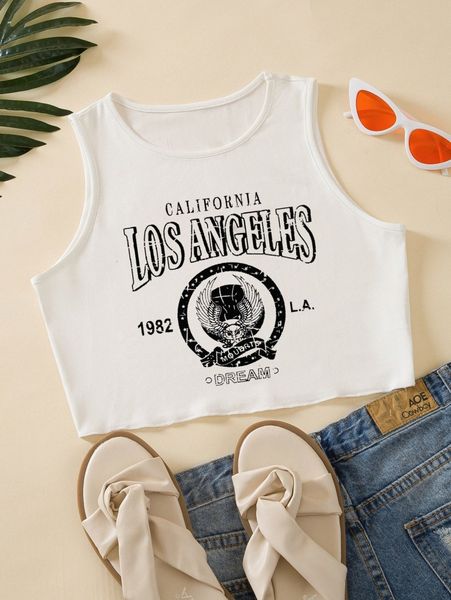 

letter graphic crop tank q5b9#, White