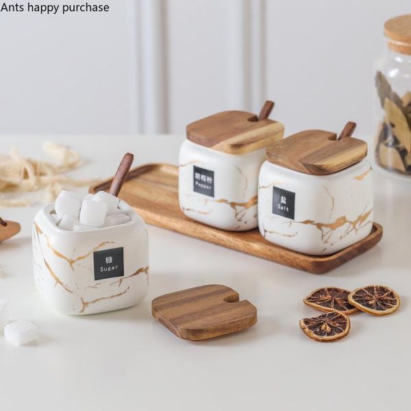 

storage bottles & jars nordic creative ceramics gold marble seasoning tank set scrub home kitchen salt shaker organization food container