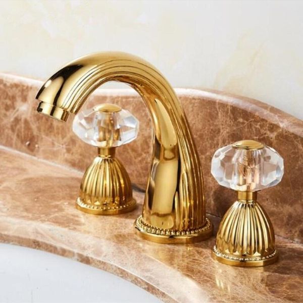 

bathroom sink faucets widerspread basin gold brass faucet 3 hole 8 inch mixer luxury crystal handle