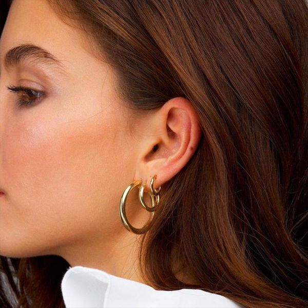 

hoop & huggie fashion simple circle earrings round punk hip hop women jewelry trend accessories, Golden;silver