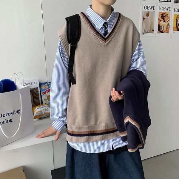 

men's vests v-neck sweater vest couple japanese style pullovers casual oversize man soft sleeveless clothing, Black;white
