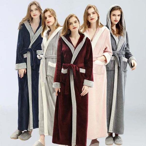 

women's sleepwear couple flannel pajamas robe autumn and winter plus fertilizer to increase female coral fleece men's thickened, Black;red
