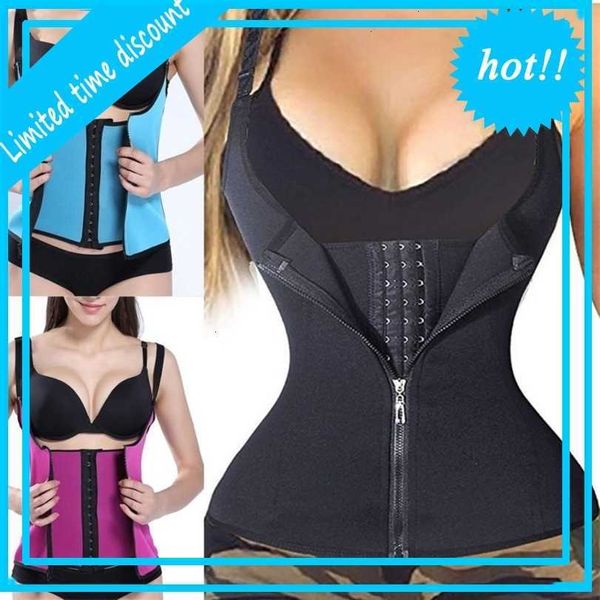 

spandex zipper sweat sauna body shaper women slimming solid vest waist trainer 3 colors, Black;white