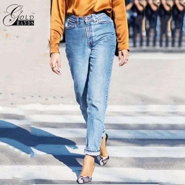 

women's jeans gold hands autumn denim female washed casual high waist pants trousers elastic solid various sizes, Blue