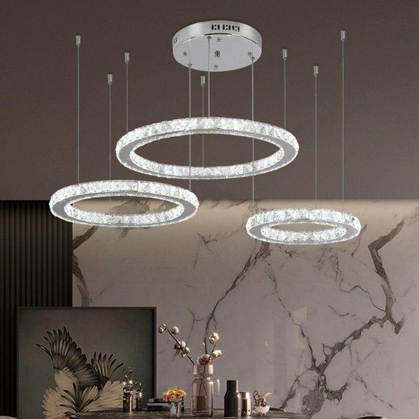 

modern chrome led crystal chandeliers diamond ring chandelier light fixture stainless steel hanging light home decor led lustre