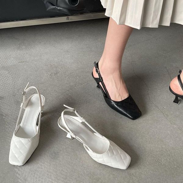 

new spring slingback sandals women mid heel square toe shallow stitch fashion shoes for party dress pumps elegant mule chaussure, Black