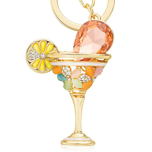 

keychains lemon delicate goblet beautiful creativity wine glass cupkey ring chains crystal bag buckle pendant for car chic keychain dk305, Silver