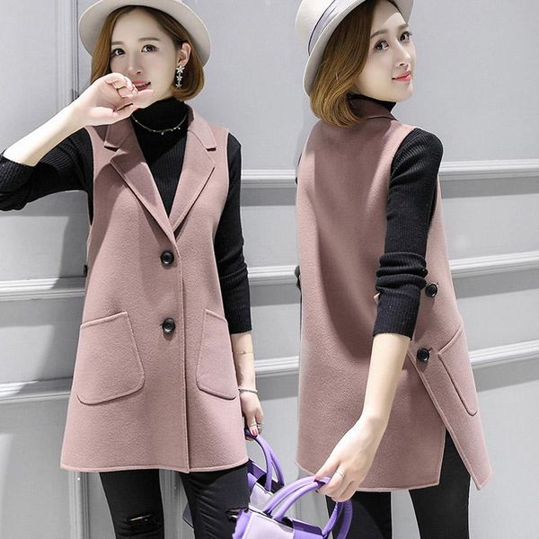 

women's vests 2021 women spring elegant long suit vest female solid notched single breasted sleeveless lady casual loose waistcoat i909, Black;white