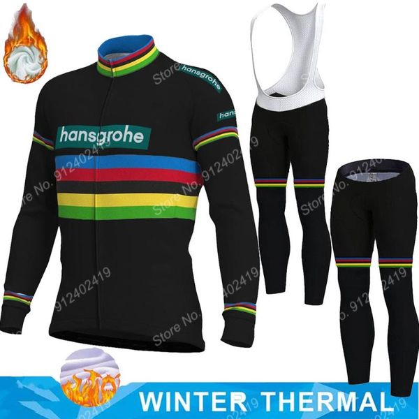 

racing sets 2021 team boraful hansgrohe winter cycling jersey set mens long sleeve clothing road suit mtb maillot culotte, Black;blue